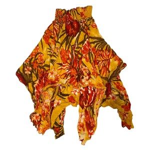 Handmade One-Of-A-Kind Multi-Color Floral Flowy Strapless Top w Tiered Hem